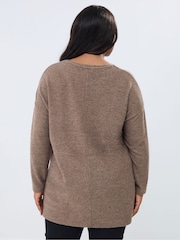 Yours Curve Brown Heat Seal Leopard Pocket Jumper - Image 2 of 6