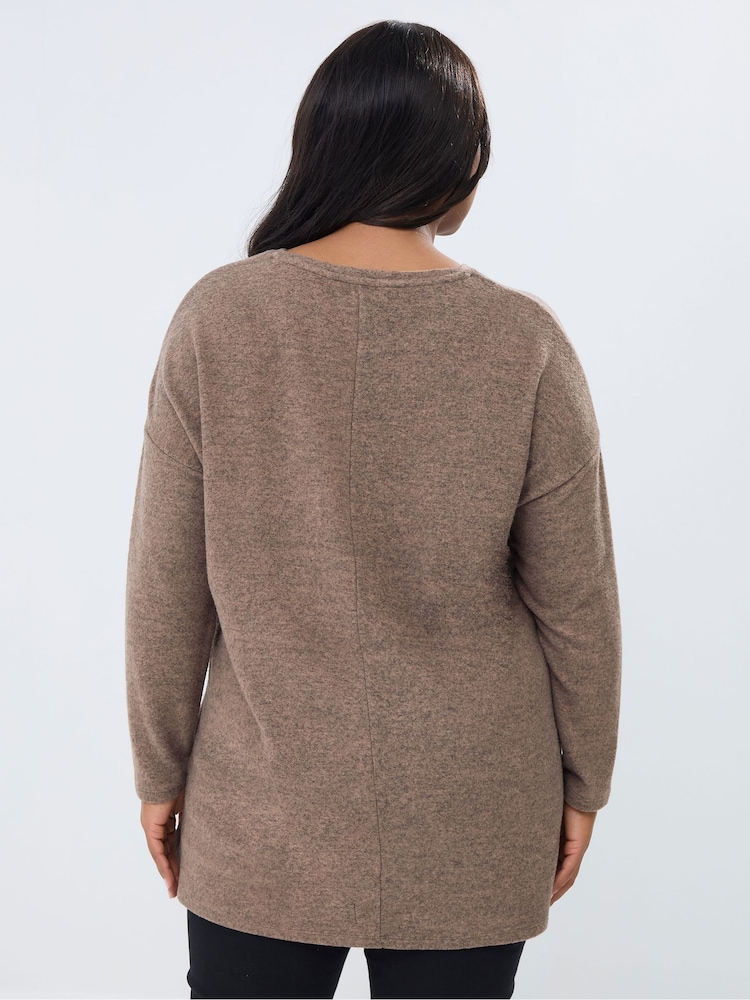 Yours Curve Brown Heat Seal Leopard Pocket Jumper - Image 2 of 6