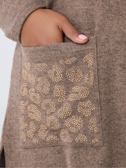 Yours Curve Brown Heat Seal Leopard Pocket Jumper - Image 5 of 6