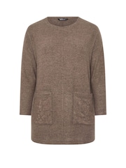 Yours Curve Brown Heat Seal Leopard Pocket Jumper - Image 6 of 6