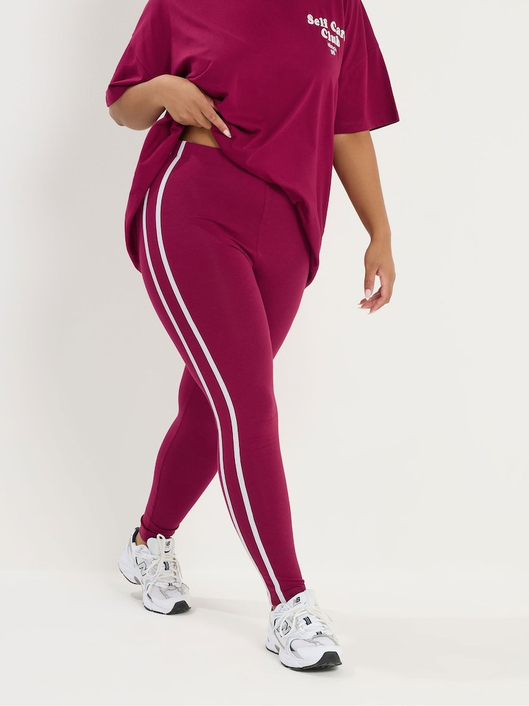 Yours Curve Red Side Stripe Active Leggings - Image 1 of 5 Yours Curve Red Side Stripe Active Leggings - Image 1 of 5