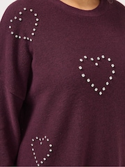 Yours Curve Purple Diamante Heart Jumper - Image 4 of 5