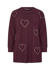 Yours Curve Purple Diamante Heart Jumper - Image 5 of 5