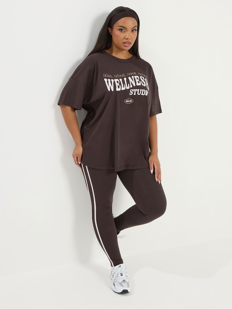 Yours Curve Brown Side Stripe Active Leggings - Image 1 of 5 Yours Curve Brown Side Stripe Active Leggings - Image 1 of 5