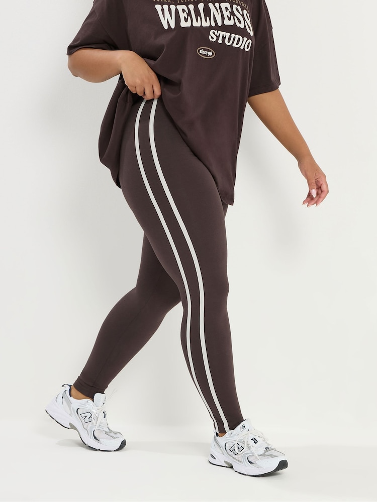 Yours Curve Brown Side Stripe Active Leggings - Image 2 of 5 Yours Curve Brown Side Stripe Active Leggings - Image 2 of 5