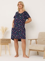 Yours Curve Blue Dipped Back Nightdress - Image 1 of 5