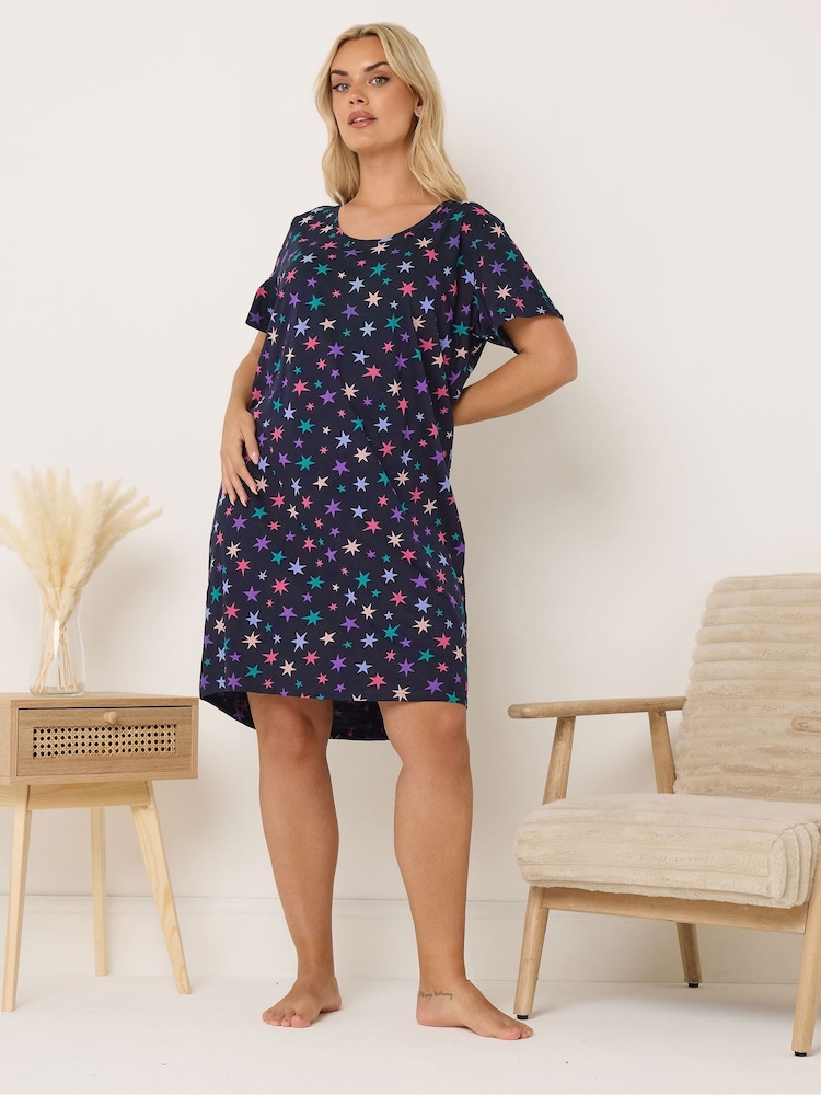 Yours Curve Blue Dipped Back Nightdress - Image 1 of 5 Yours Curve Blue Dipped Back Nightdress - Image 1 of 5