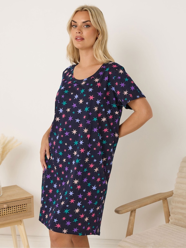 Yours Curve Blue Dipped Back Nightdress - Image 2 of 5 Yours Curve Blue Dipped Back Nightdress - Image 2 of 5