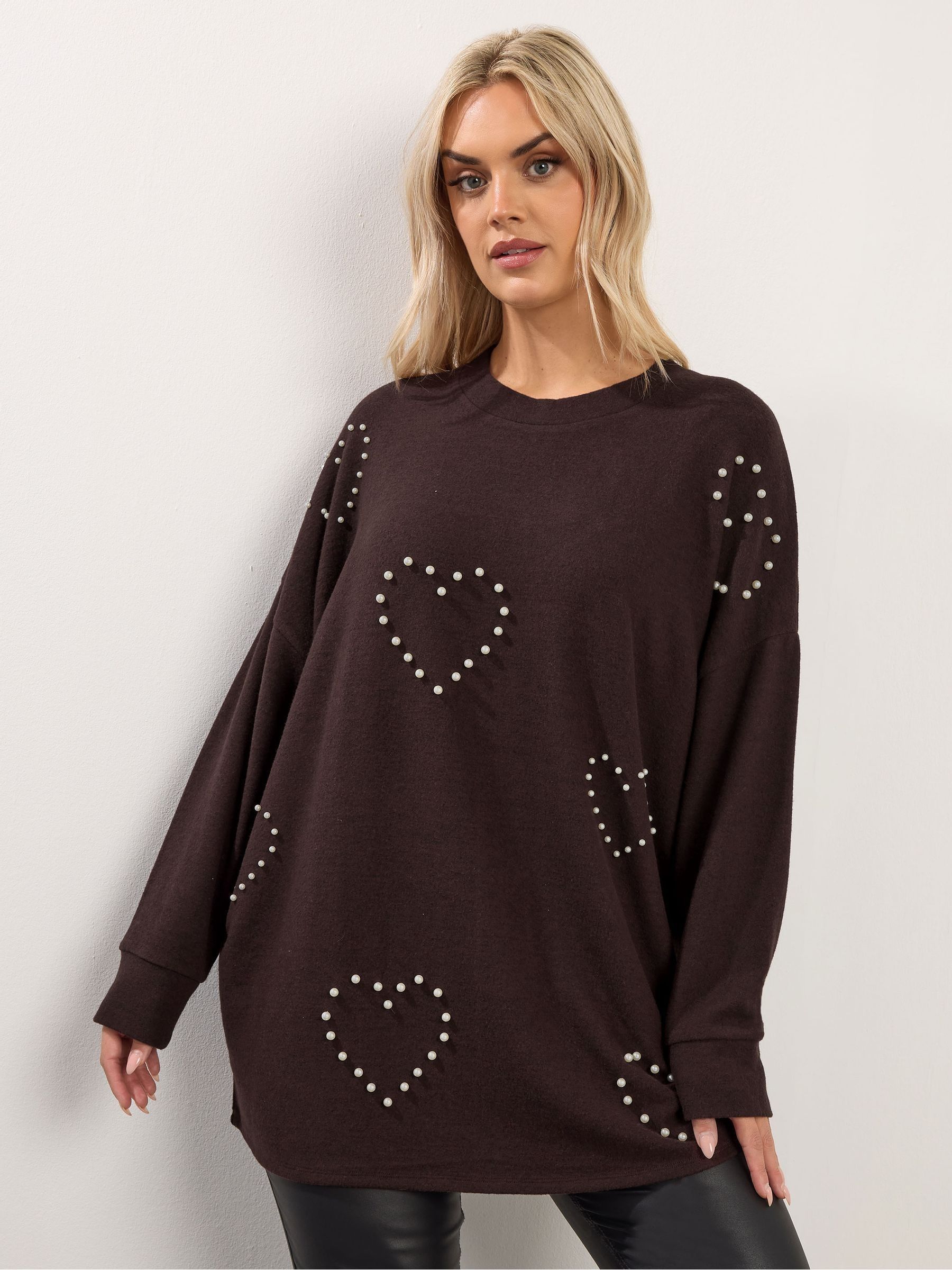 Buy Yours Curve Brown Pearl Heart Jumper from Next Hungary