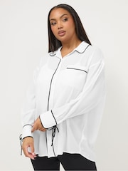 Yours Curve White Contrast Seam Swiss Blouse - Image 1 of 5