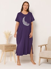 Yours Curve Purple Night Sky Midaxi Nightdress - Image 3 of 5
