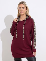 Yours Curve Red Leopard Detail Hoodie - Image 1 of 5