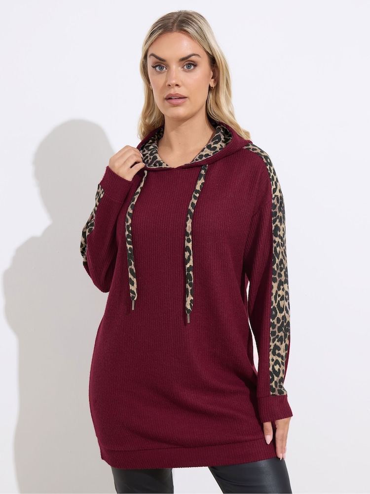 Yours Curve Red Leopard Detail Hoodie - Image 1 of 5 Yours Curve Red Leopard Detail Hoodie - Image 1 of 5