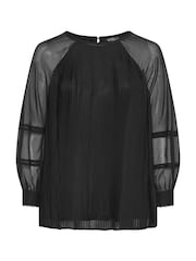 Yours Curve Black Pleated Blouse With PU Trim - Image 6 of 6