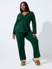 Yours Curve Blue Limited Ribbed Wide Leg Trousers - Image 3 of 5