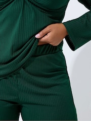 Yours Curve Blue Limited Ribbed Wide Leg Trousers - Image 4 of 5