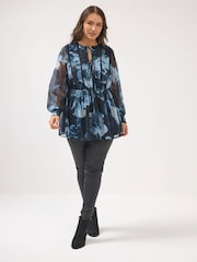 Negro cromado - Yours Curve Crochet Tape Tie Front Blouse - Imagen 2 de 5