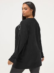 Yours Curve Black Diamante Heart Jumper - Image 2 of 5