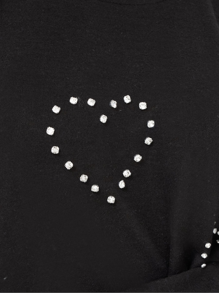 Yours Curve Black Diamante Heart Jumper - Image 5 of 5 Yours Curve Black Diamante Heart Jumper - Image 5 of 5