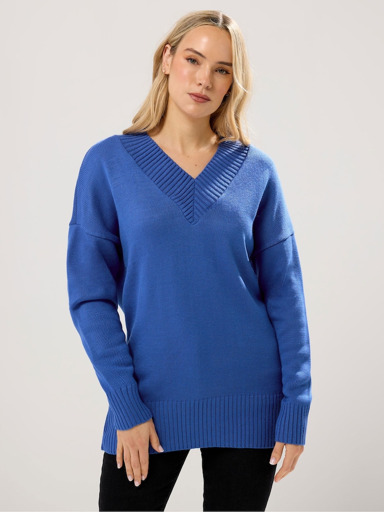 Long Tall Sally Blue V-Neck Jumper - Image 1 of 5 Long Tall Sally Blue V-Neck Jumper - Image 1 of 5