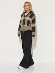 PixieGirl Petite Brown Check Zip Through Cardigan - Image 2 of 5