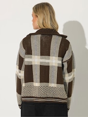 PixieGirl Petite Brown Check Zip Through Cardigan - Image 3 of 5