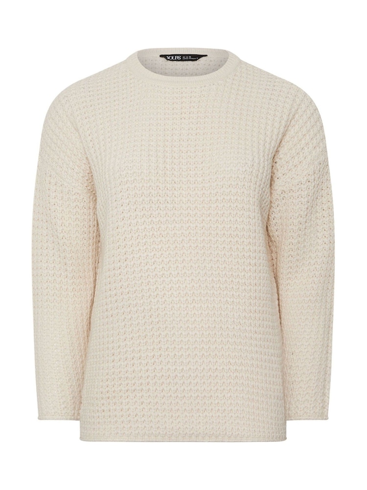 Yours Curve Cream Waffle Knit Crewneck Jumper - Image 5 of 5 Yours Curve Cream Waffle Knit Crewneck Jumper - Image 5 of 5
