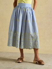 Joules Blue Broderie Cropped Wide Leg Trouser - Image 1 of 7