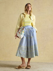 Joules Blue Broderie Cropped Wide Leg Trouser - Image 3 of 7
