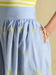 Joules Blue Broderie Cropped Wide Leg Trouser - Image 4 of 7
