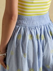 Joules Blue Broderie Cropped Wide Leg Trouser - Image 6 of 7