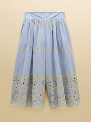 Joules Blue Broderie Cropped Wide Leg Trouser - Image 7 of 7