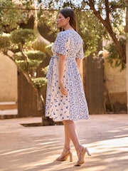 Seraphine White & Blue Floral Maternity & Nursing V-Neck Dress - Image 5 of 5