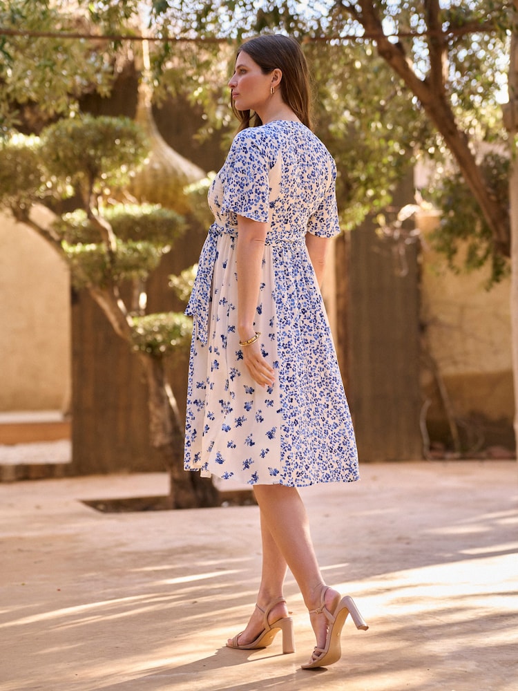 Seraphine White & Blue Floral Maternity & Nursing V-Neck Dress - Image 5 of 5