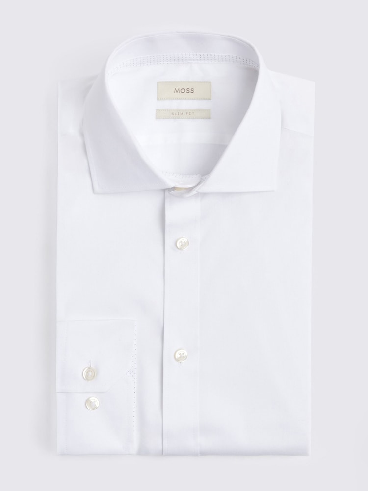 MOSS White Slim Fit Stretch Print Contrast Shirt - Image 3 of 3