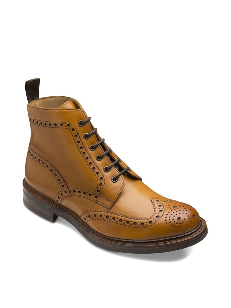 Loake Burnished Calf Leather Heavy Brogue Brown Boots - Image 3 of 3 Loake Burnished Calf Leather Heavy Brogue Brown Boots - Image 3 of 3