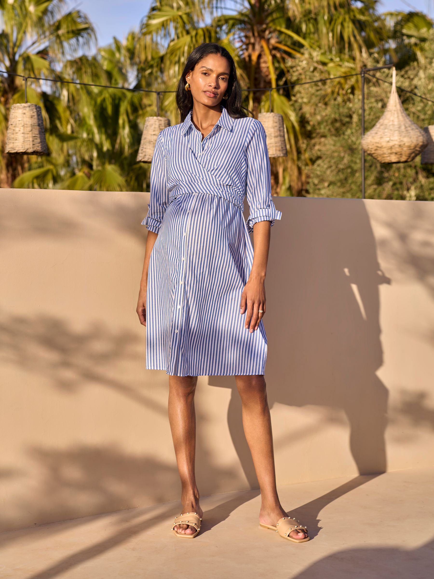 maggie05です。 Buy Seraphine Mid Blue & White Stripe Maternity & Nursing Midi