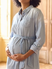 Seraphine Blue Denim Maternity & Nursing Chambray Shirt Dress - Image 5 of 5