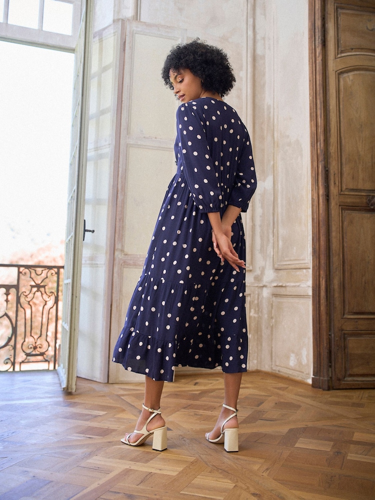 blue and white polka dot maternity dress Light Blue Polka Dot Long Sleeve Maternity Dress main image 1