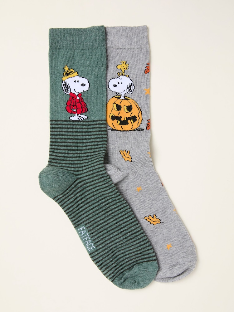 FatFace Snoopy 2 Pack Grey Halloween Socks - Image 1 of 2 FatFace Snoopy 2 Pack Grey Halloween Socks - Image 1 of 2