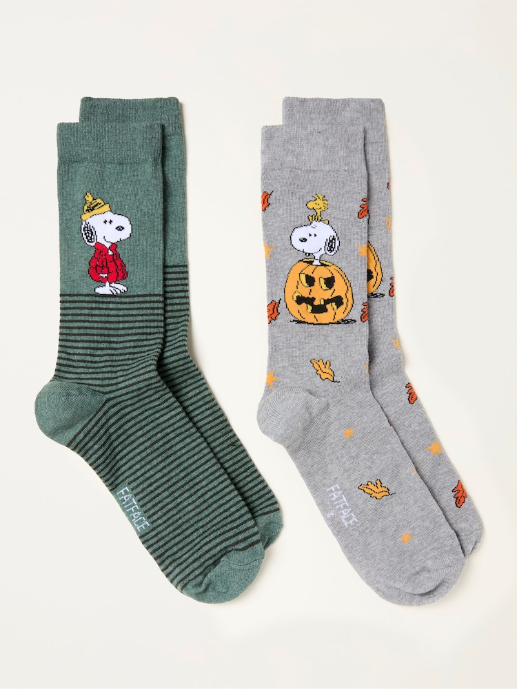 FatFace Snoopy 2 Pack Grey Halloween Socks - Image 2 of 2 FatFace Snoopy 2 Pack Grey Halloween Socks - Image 2 of 2