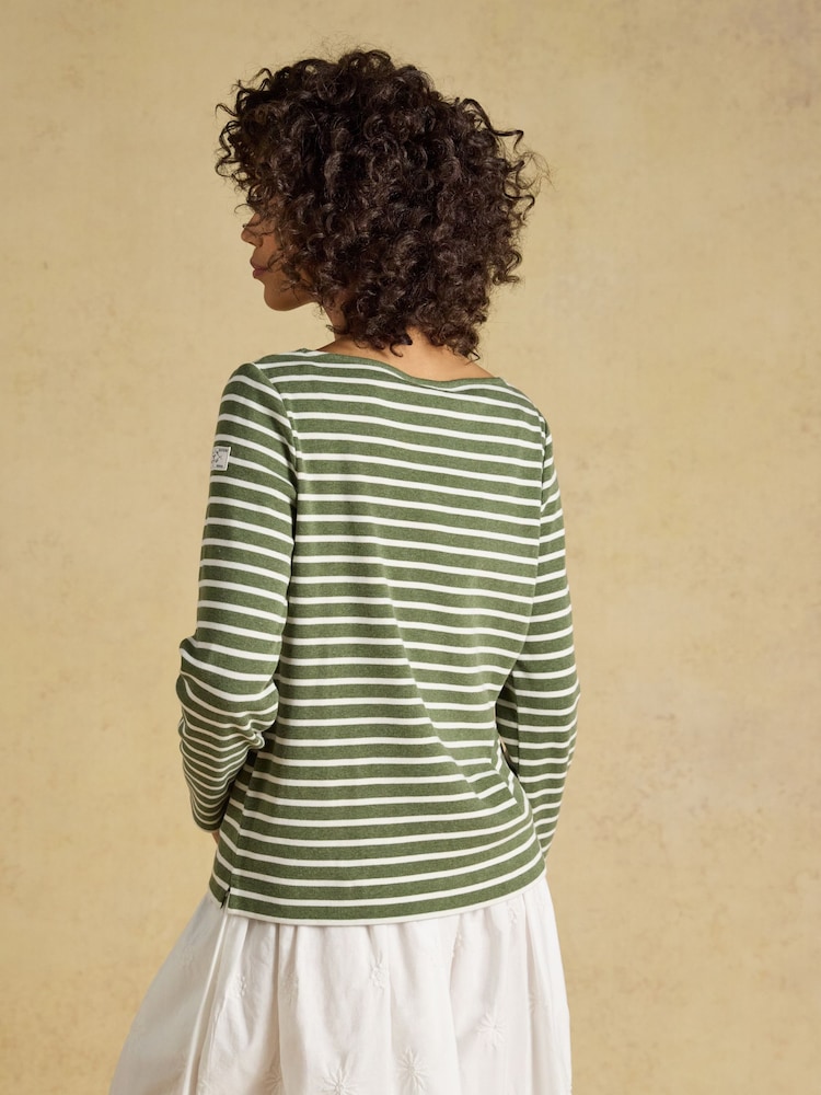 Joules Harbour Khaki Marl & Cream Stripe Long Sleeve Striped Boat Neck Breton Top - Image 2 of 8 Joules Harbour Khaki Marl & Cream Stripe Long Sleeve Striped Boat Neck Breton Top - Image 2 of 8