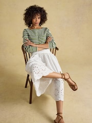 Joules Harbour Khaki Marl & Cream Stripe Long Sleeve Striped Boat Neck Breton Top - Image 3 of 8