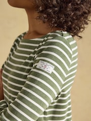 Joules Harbour Khaki Marl & Cream Stripe Long Sleeve Striped Boat Neck Breton Top - Image 4 of 8