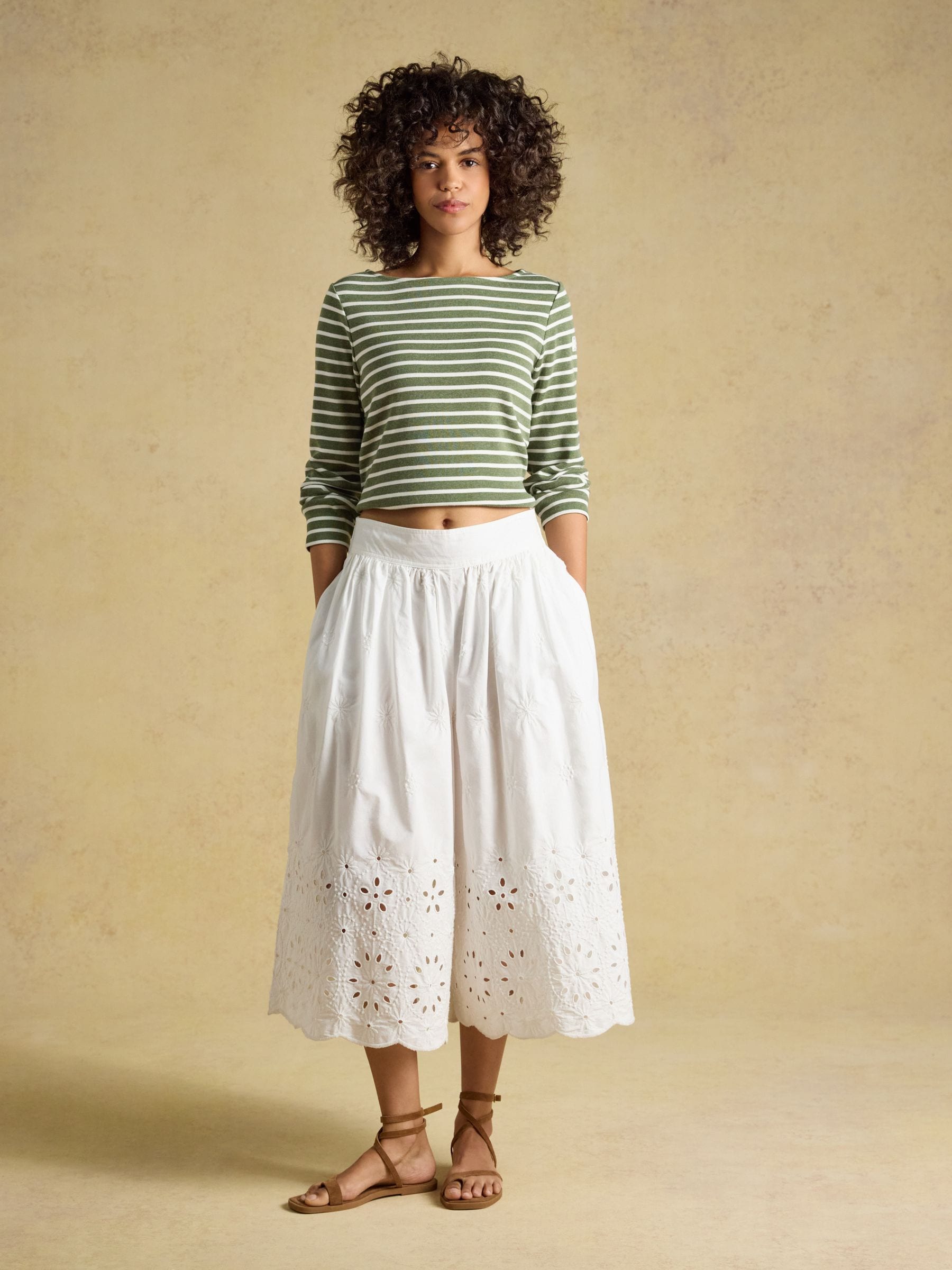 Buy Joules Harbour Khaki Marl & Cream Stripe Long Sleeve Striped