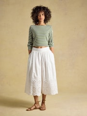Joules Harbour Khaki Marl & Cream Stripe Long Sleeve Striped Boat Neck Breton Top - Image 5 of 8