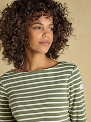 Joules Harbour Khaki Marl & Cream Stripe Long Sleeve Striped Boat Neck Breton Top - Image 6 of 8