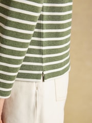 Joules Harbour Khaki Marl & Cream Stripe Long Sleeve Striped Boat Neck Breton Top - Image 7 of 8