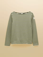 Joules Harbour Khaki Marl & Cream Stripe Long Sleeve Striped Boat Neck Breton Top - Image 8 of 8