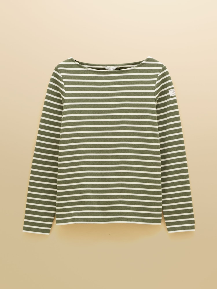 Joules Harbour Khaki Marl & Cream Stripe Long Sleeve Striped Boat Neck Breton Top - Image 8 of 8 Joules Harbour Khaki Marl & Cream Stripe Long Sleeve Striped Boat Neck Breton Top - Image 8 of 8